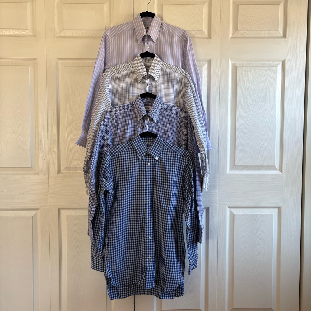 Lot 4 Ben Silver Fine Dress Shirts Blue White Pink Plaid Career Office Cotton 14